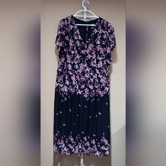 DKNY Women's (Size 22W) Pink/Purple Floral Print Cap Sleeve Midi Dress (NWT) - Picture 1 of 14